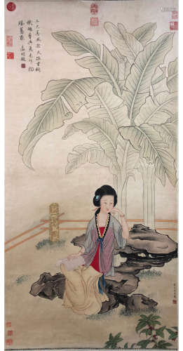 A Chinese Figure Painting Scroll, Qiu Ying Mark