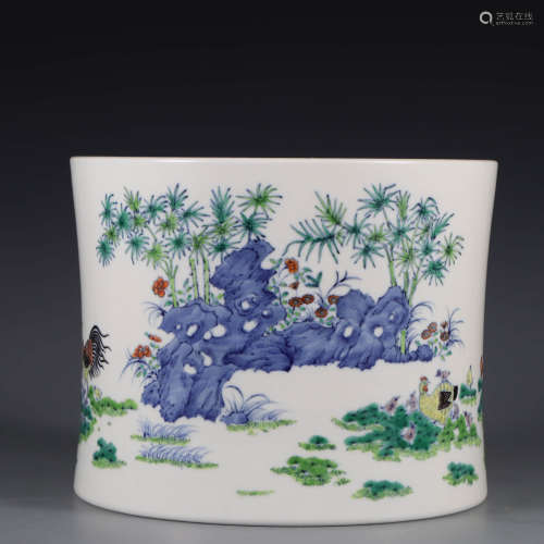 A Doucai Figures Porcelain Brush Pot
