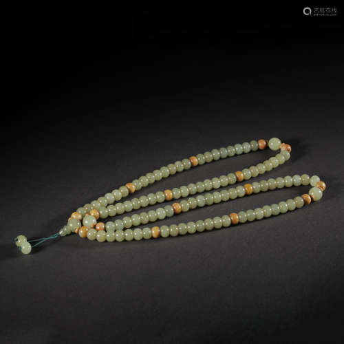 A Yellow Hetian Jade Buddha Beads String 108 Pieces