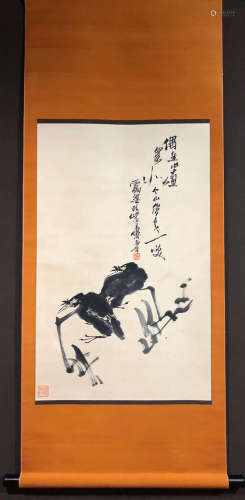 A Chinese Birds Painting Scroll, Pan Tianshou Mark