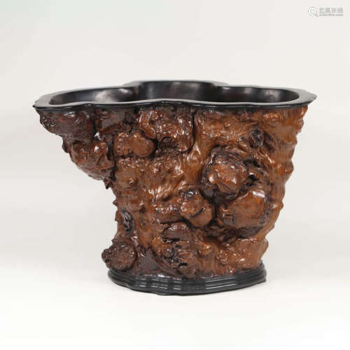 A Red Sandalwood Inlaid Burl Carved Brush Pot