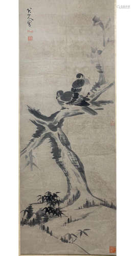 A Chinese Birds Painting Scroll, Ba Da Shanren Mark