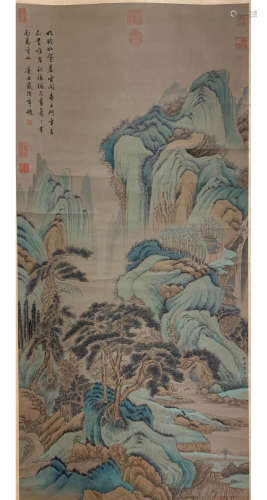 A Chinese Landscape Painting Scroll, Qiu Ying Mark