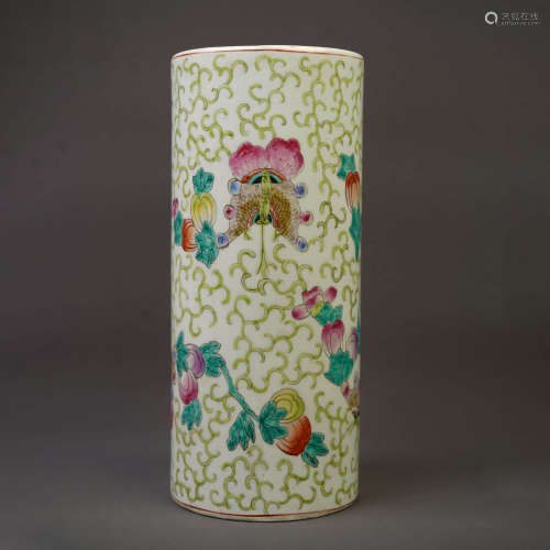 A Famille Rose Floral Porcelain Brush Pot