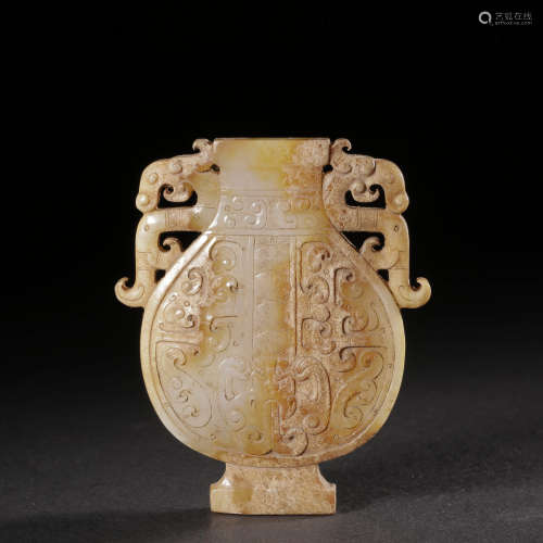 A Taotie Pattern Carved White Hetian Jade Vase-shaped Belt B...