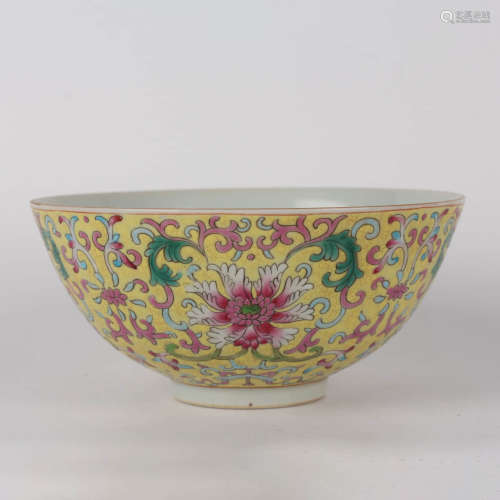 A Yellow Ground Twining Lotus Pattern Porcelain Bowl