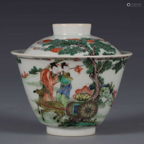 A Famille Verte Figures Porcelain Bowl with Cover