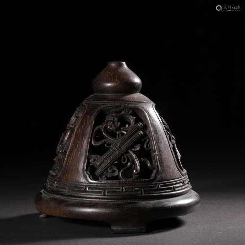 A Immortal Figures Carved Bamboo Censer with Rosewood Standi...