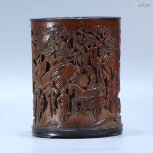 A Figures Carved Bamboo Brush Pot