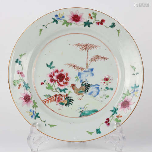 A Famille Rose Flower&Bird Pattern Porcelain Rooster Plate