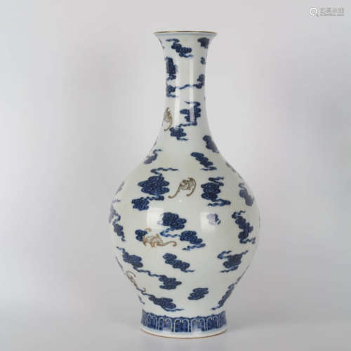 A Blue and White Cloud&bat Pattern Porcelain Gilt Inlaid Vas...