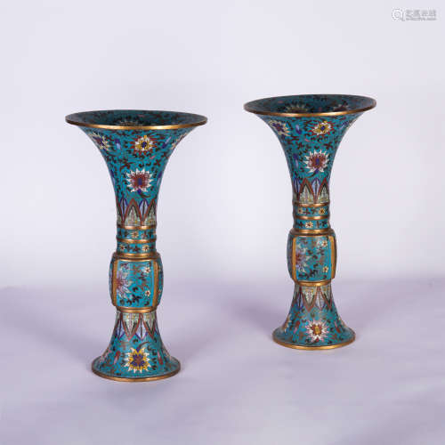PAIR OF CHINESE CLOISONNE ENAMEL & GILT-BRONZE