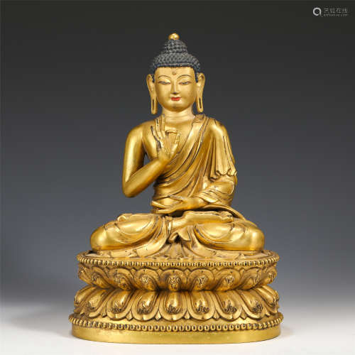 GILT BRONZE FIGURE OF SEATED BUDDHA STATUE