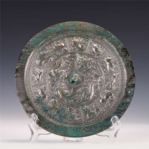 BRONZE ROUND MIRROR WITH TWELVE ZODIAC