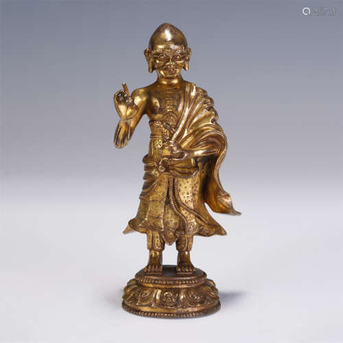 GILT BRONZE FIGURE OF STAND BUDDHA STATUE