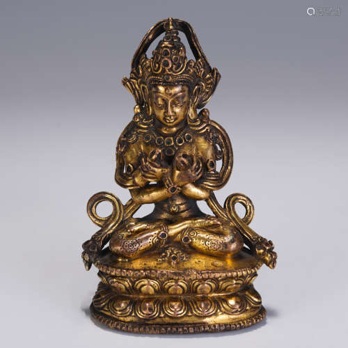 MING GILT BRONZE OF SEATED BUDDHA STATUE