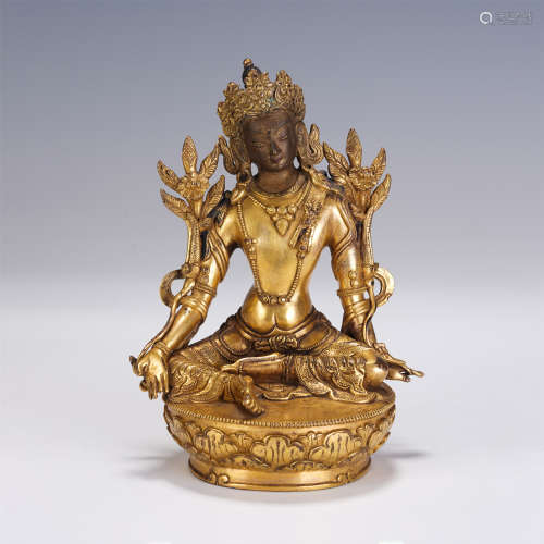 GILT BRONZE FIGURED OF SEATED BUDDHA ON LOTUS