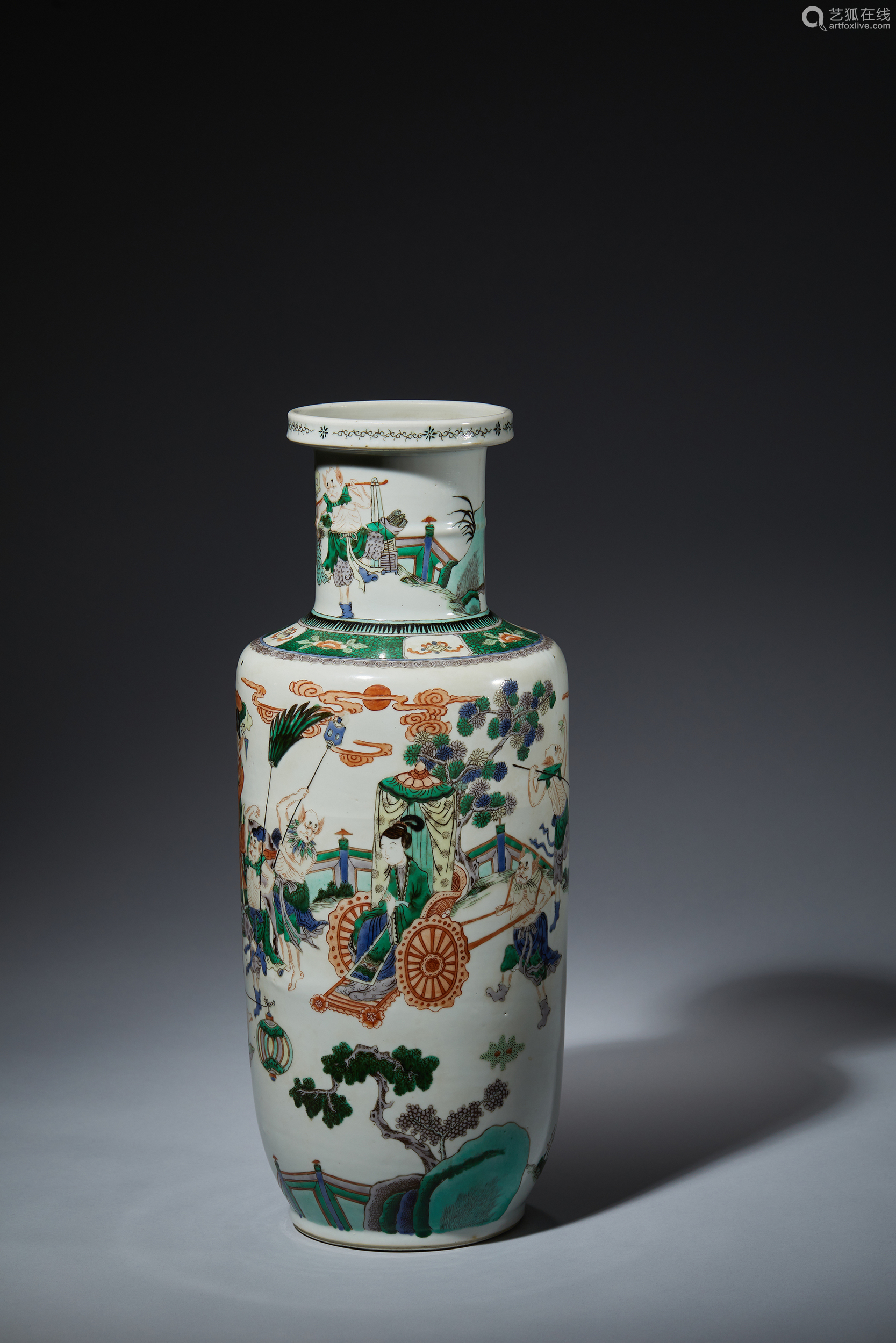 清光绪 五彩人物故事棒槌瓶