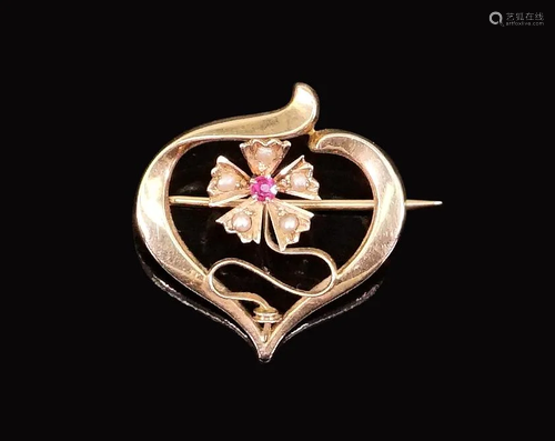 A Ruby & Pearl Brooch.