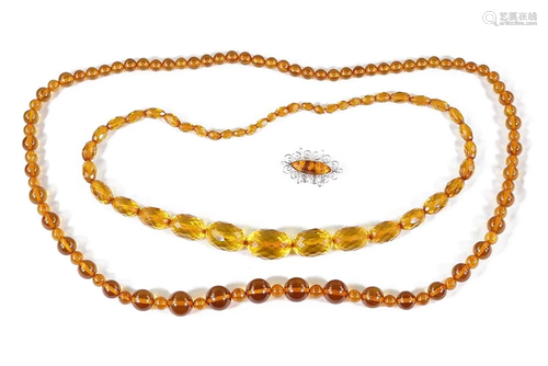 Two Amber Bead Necklces.