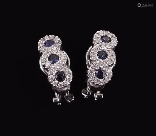 A Pair of Sapphire & Diamond Earclips.