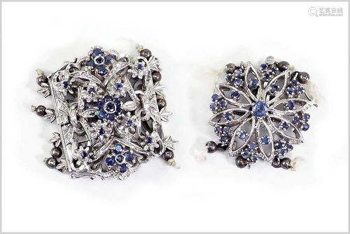 Two Sapphire & 14 Karat White Gold Clasps.