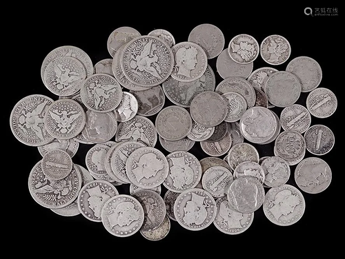 A Group of Barber Silver Halves, Quarters and Dimes.