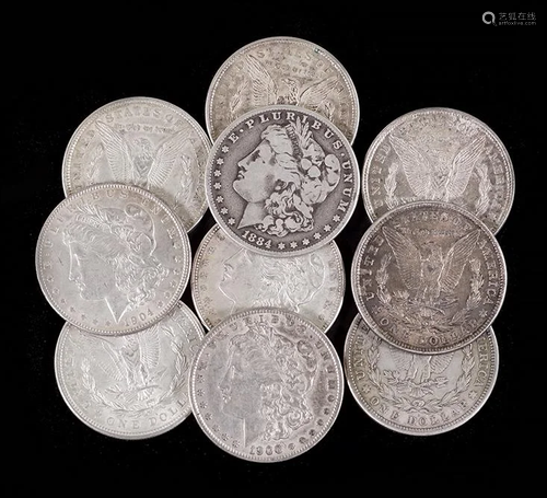 Ten Morgan Silver Dollars.