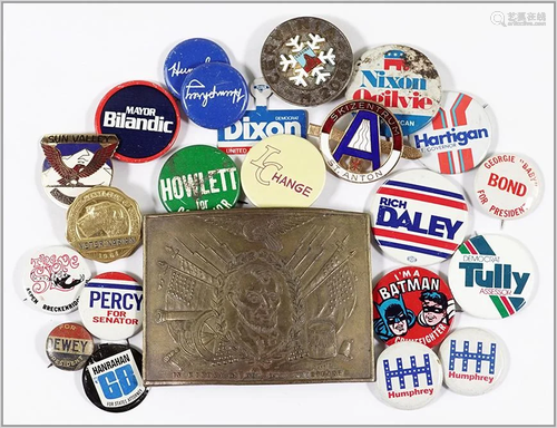 Lincoln Funeral Belt Buckle and Political Pins.