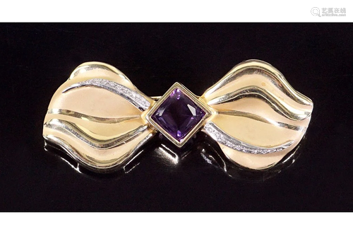 An Amethyst & Diamond Bow Brooch.