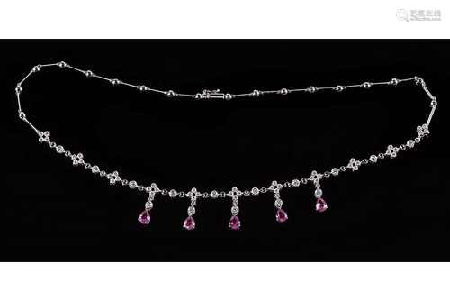 A Pink Sapphire and Diamond Necklace.