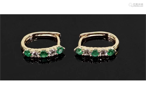 A Pair of Emerald and Diamond Earrings.