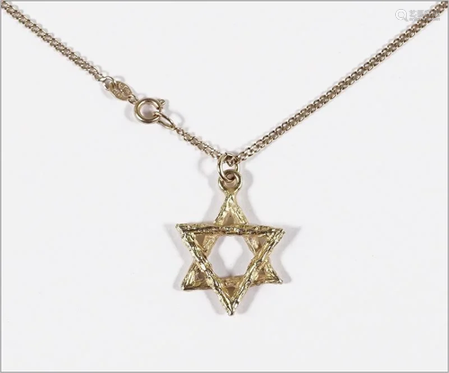 A 9 Karat Yellow Gold Star of David Pendant Necklace.