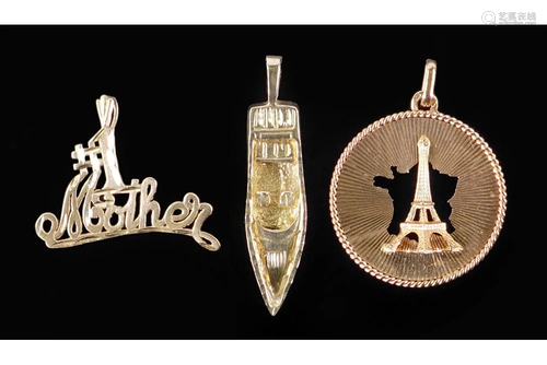 Three 14 Karat Gold Pendants.