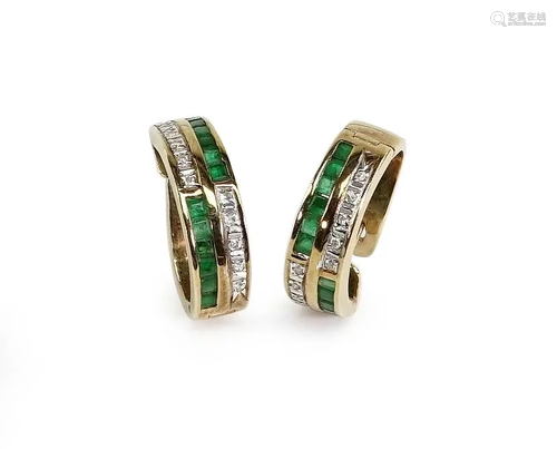 A Pair of Emerald & Diamond Earrings.