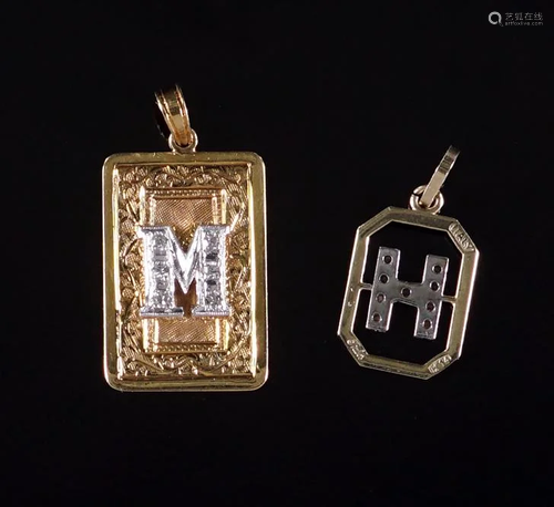 Two Diamond Letter Pendants.