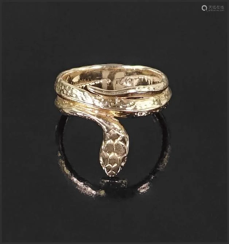 A 14 Karat Yellow Gold Snake Ring.