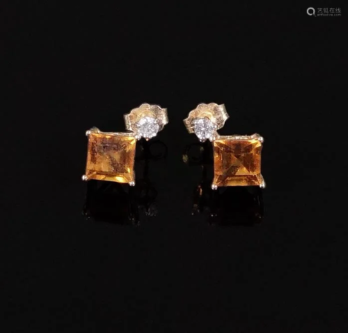 A Pair of Citrine & Diamond Earrings.