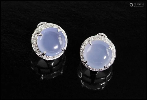 A Pair of Chalcedony & Diamond Earrings.