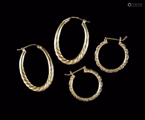 Two Pairs of 18 Karat Yellow Gold Hoop Earrings.