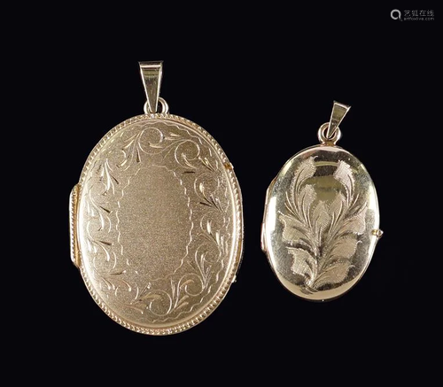 Two 14 Karat Yellow Gold Locket Pendants.