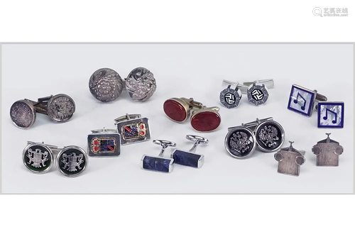 Ten Pairs of Sterling Silver Cufflinks.