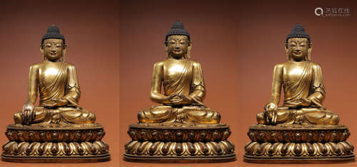 SET OF GILT BRONZE BUDDHA STATUES