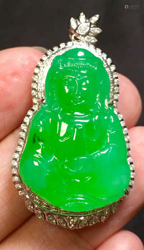 ICY GREEN JADEITE GUANYIN PATTERN PENDANT