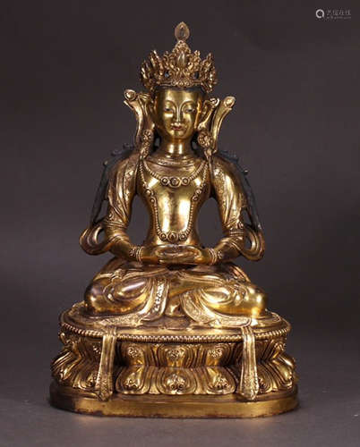 GILT BRONZE GUANYIN BUDDHA STATUE