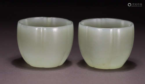 PAIR OF HETIAN JADE CUPS