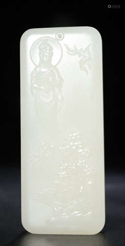 HETIAN JADE GUANYIN PATTERN TABLET