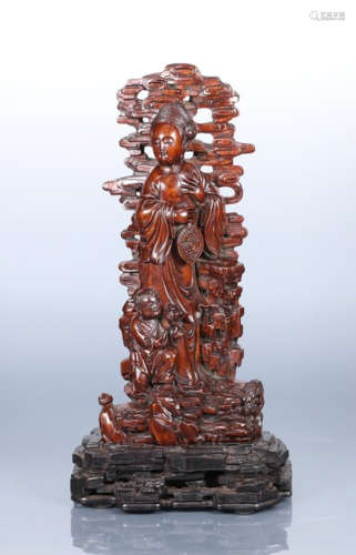 QIANLONG MARK CHENXIANG WOOD FIGURE STATUE