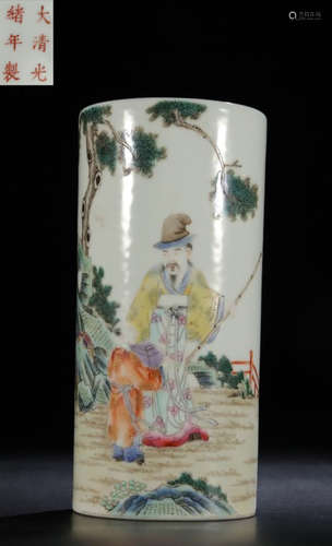 GUANGXU MARK FAMILLE ROSE FIGURE STORY BRUSH POT