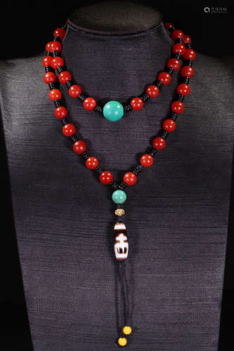 TIBETAN DZI WITH AGATE BEADS STRING NECKLACE